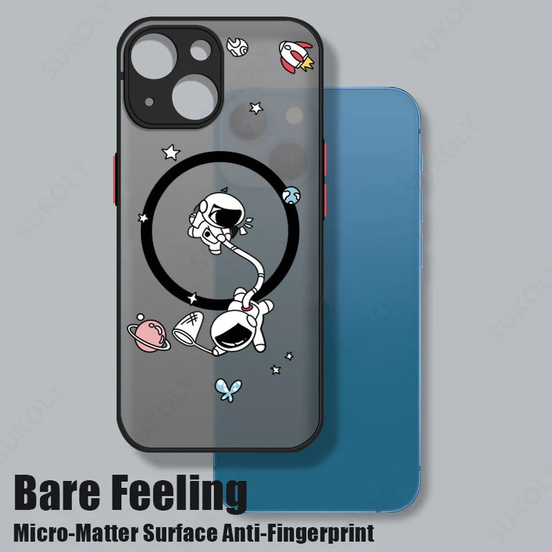 For Magsafe Wireless Charging Astronaut Case For iPhone 16 15 Pro Max Plus 14 Pro 13 12 11 Pro Max 7 8 Soft Edge Phone Cover