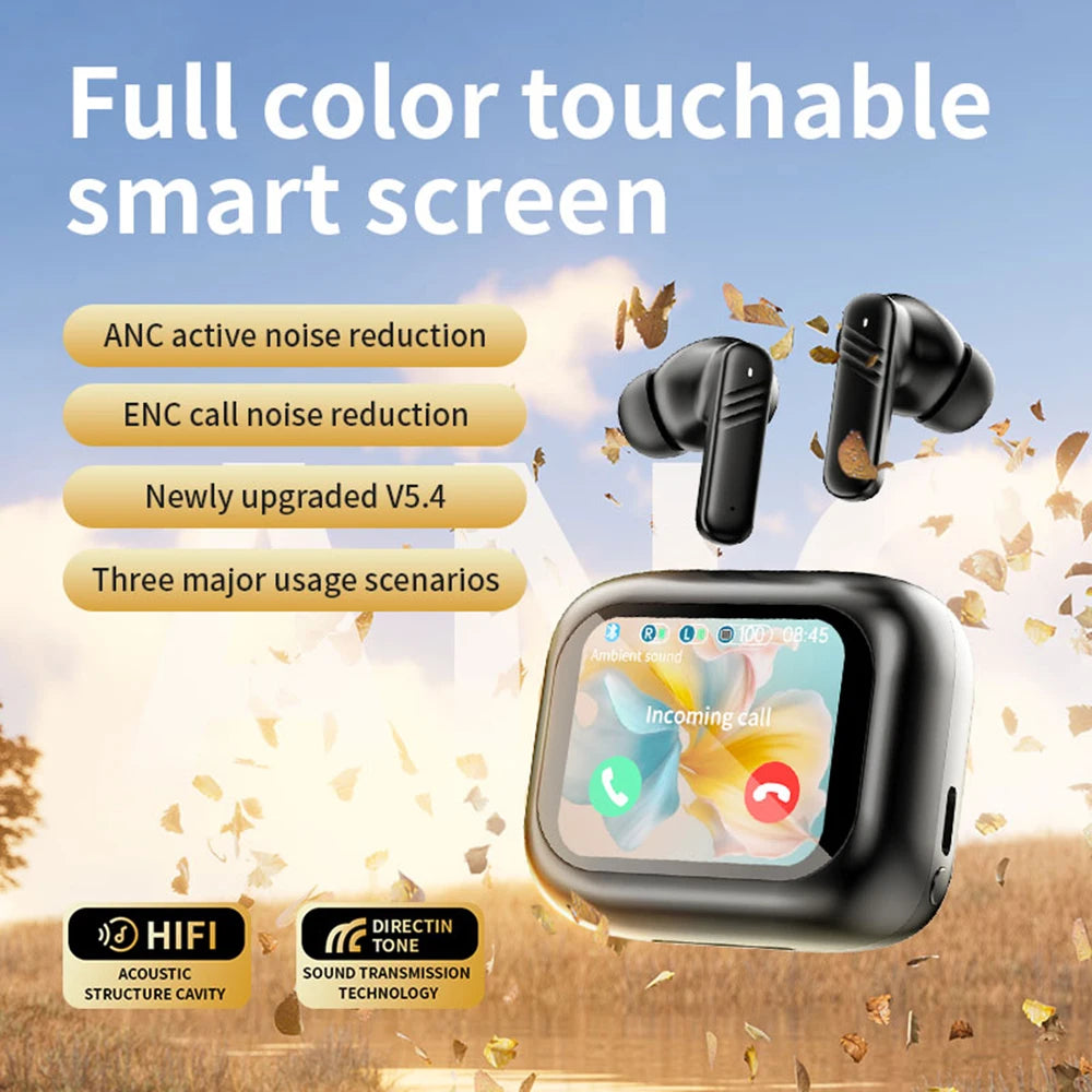 Full Touch Screen Headphones ANC Bluetooth 5.4 Noise Cancelling Earphones Wireless In-Ear ENC Earbuds With Mic for Smartphone