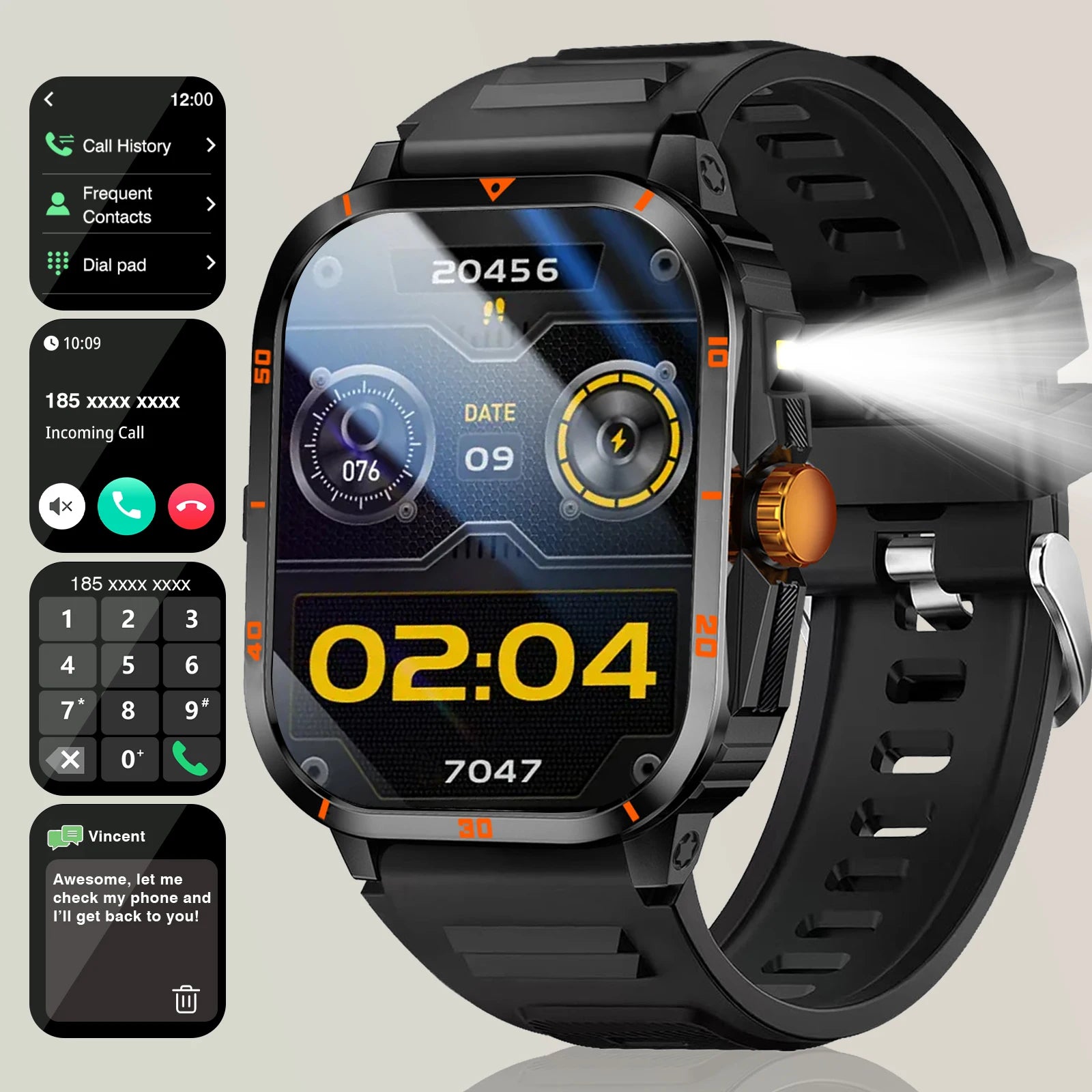 Men's Smart Watch with Wireless Calling, Dual Straps (Stainless Steel+Silicone), Step Counter Flashlight & Message Reminder