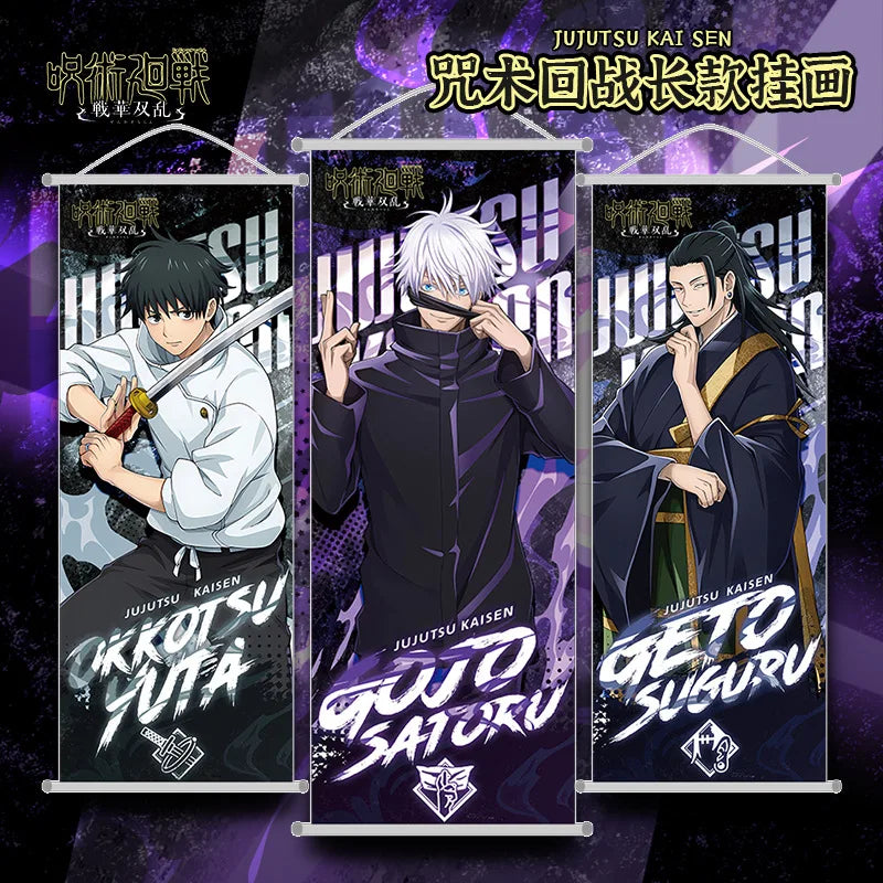 New Bandai Jujutsu Kaisen Itadori Yuji Anime Peripherals Hanging Poster Satoru Gojo Geto Suguru Scroll Mural 25*70cm