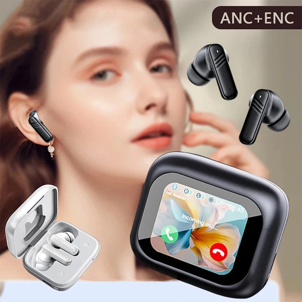 Full Touch Screen Headphones ANC Bluetooth 5.4 Noise Cancelling Earphones Wireless In-Ear ENC Earbuds With Mic for Smartphone