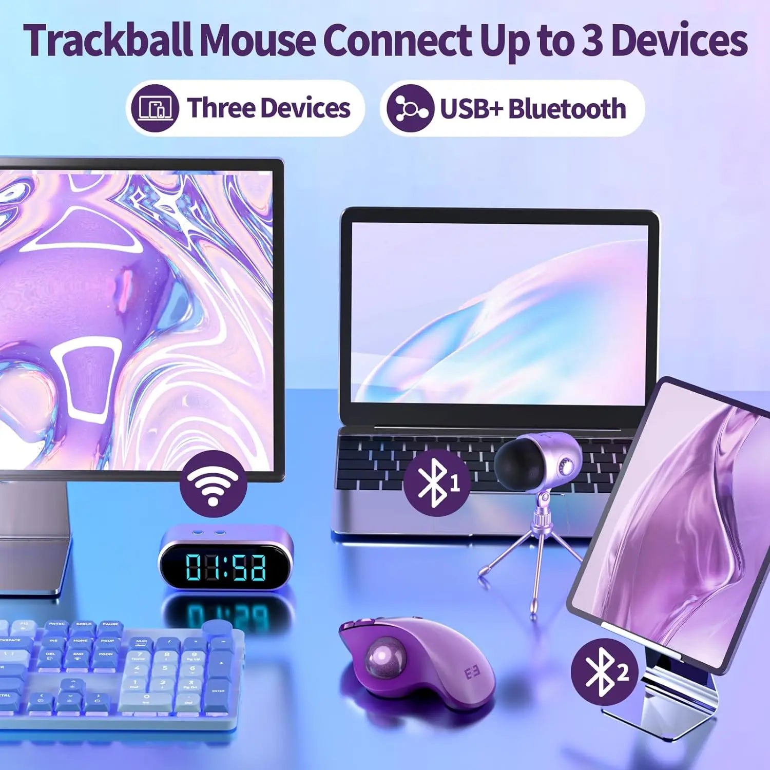 Seenda Bluetooth Wireless Trackball Mouse Ergonomic Rollerball Mice Rechargeable Multi Devices Mouse for Mac Android Windows