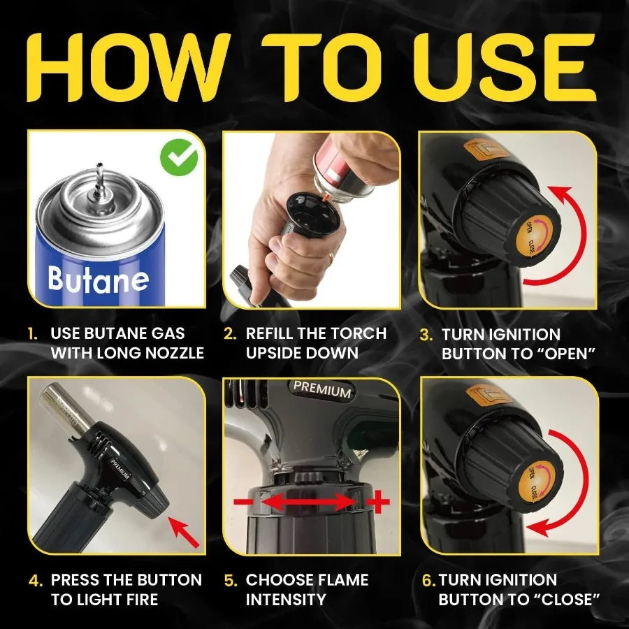 Butane Torch Refillable Kitchen Torch Lighter Adjustable Flame for Smokers Smoking Guns with Wood Chips bag included Fit All Bu