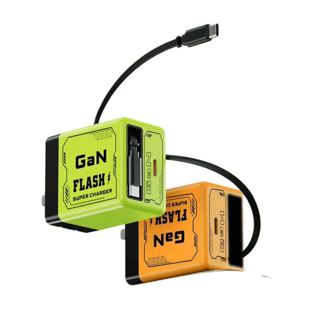 Hot 52W GaN Charger Retractable Type C Cable Phone Charger Fast With 2 USB Ports Laptops Charger for Phone, Laptops