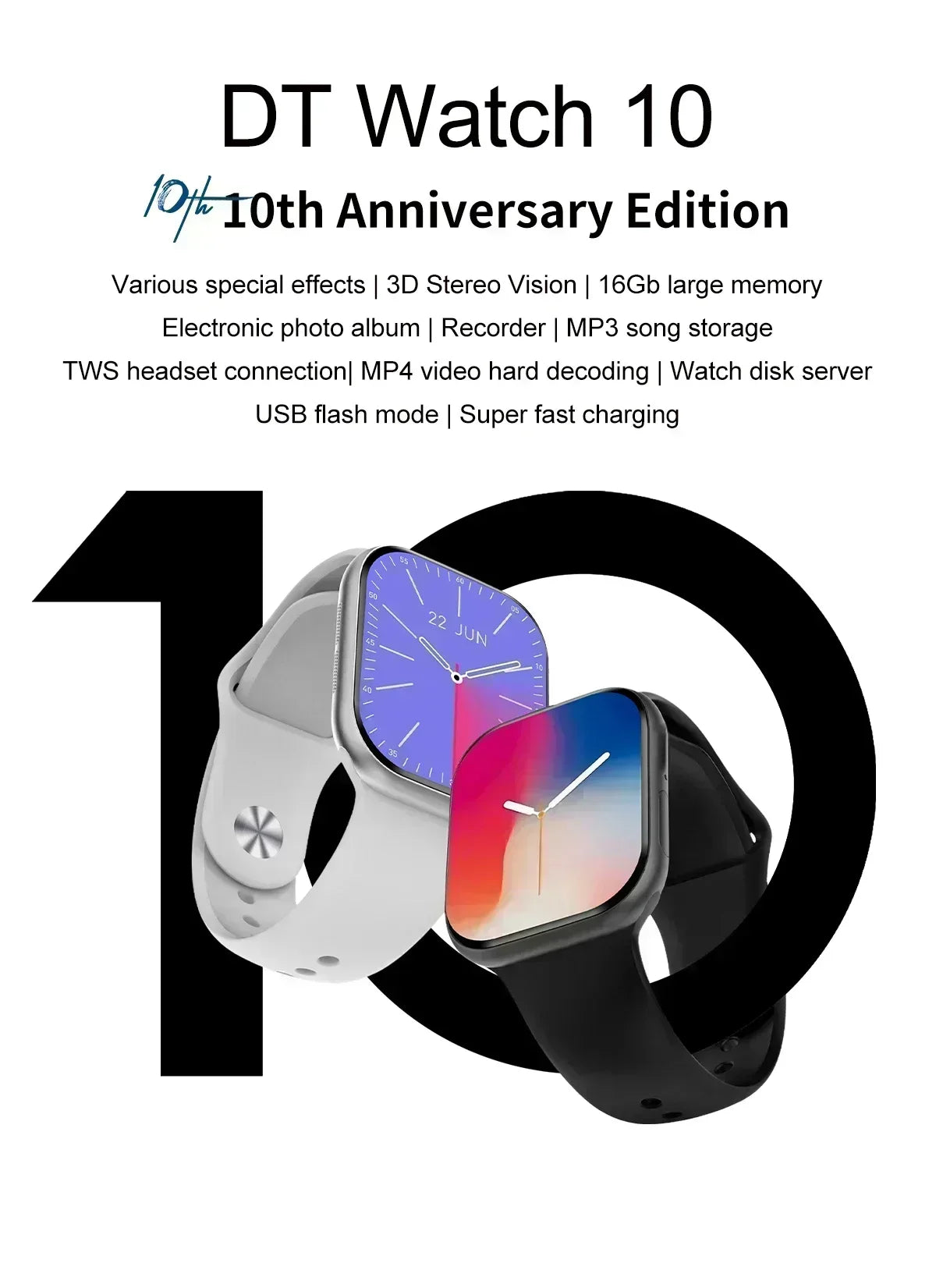 Smart Watch 4G Music Video Bluetooth Call Waterproof for Android iOS with TWS Earphones 1.96' AMOLED HD Touch Screen