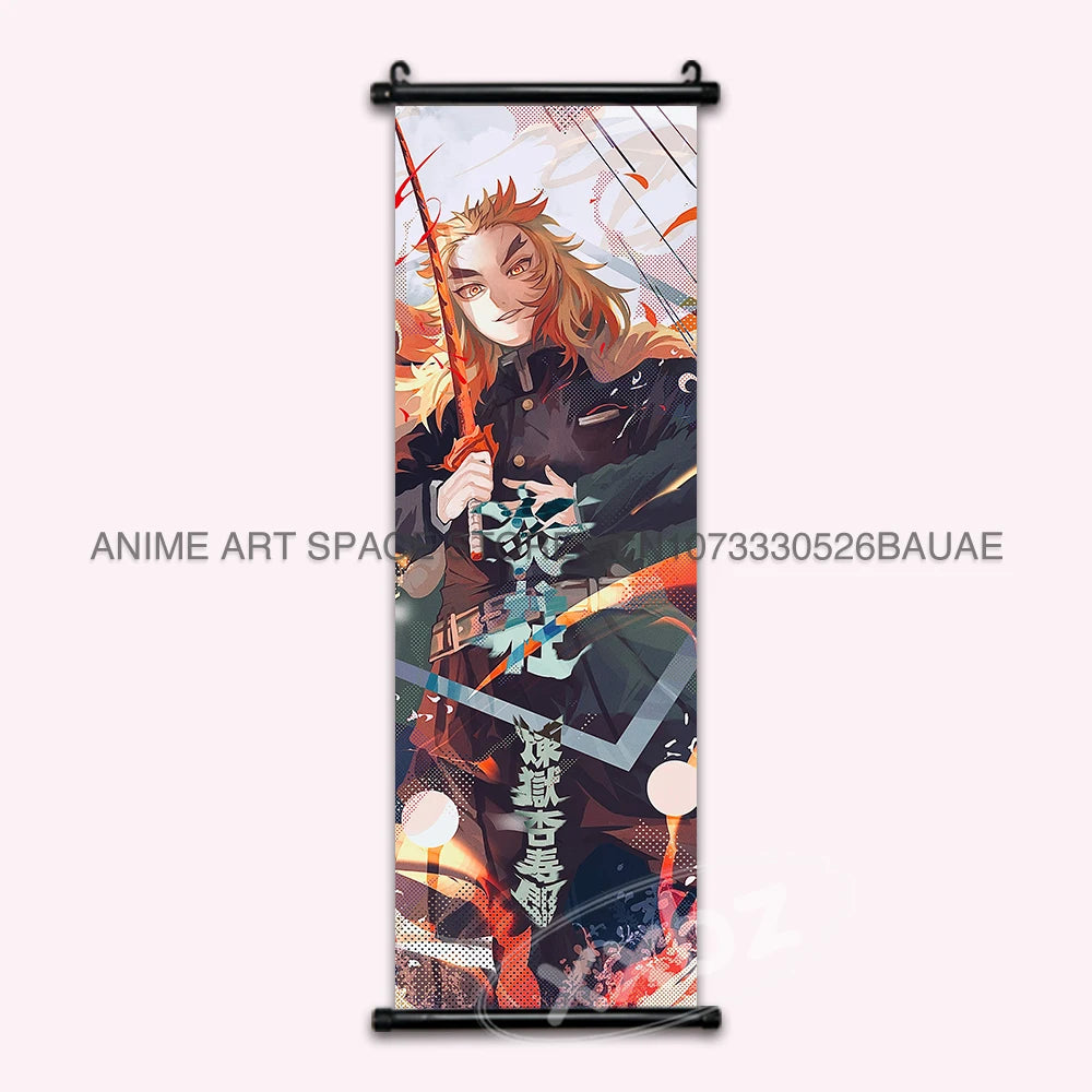 Demon Slayer Hanging Painting Anime Poster Wall Art Gift Kamado Tanjirou Canvas Scroll Picture Print Home Decor Kawaii Kids Room