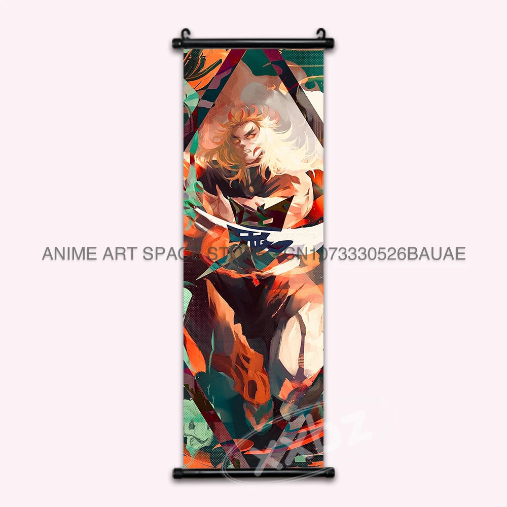 Demon Slayer Hanging Painting Anime Poster Wall Art Gift Kamado Tanjirou Canvas Scroll Picture Print Home Decor Kawaii Kids Room