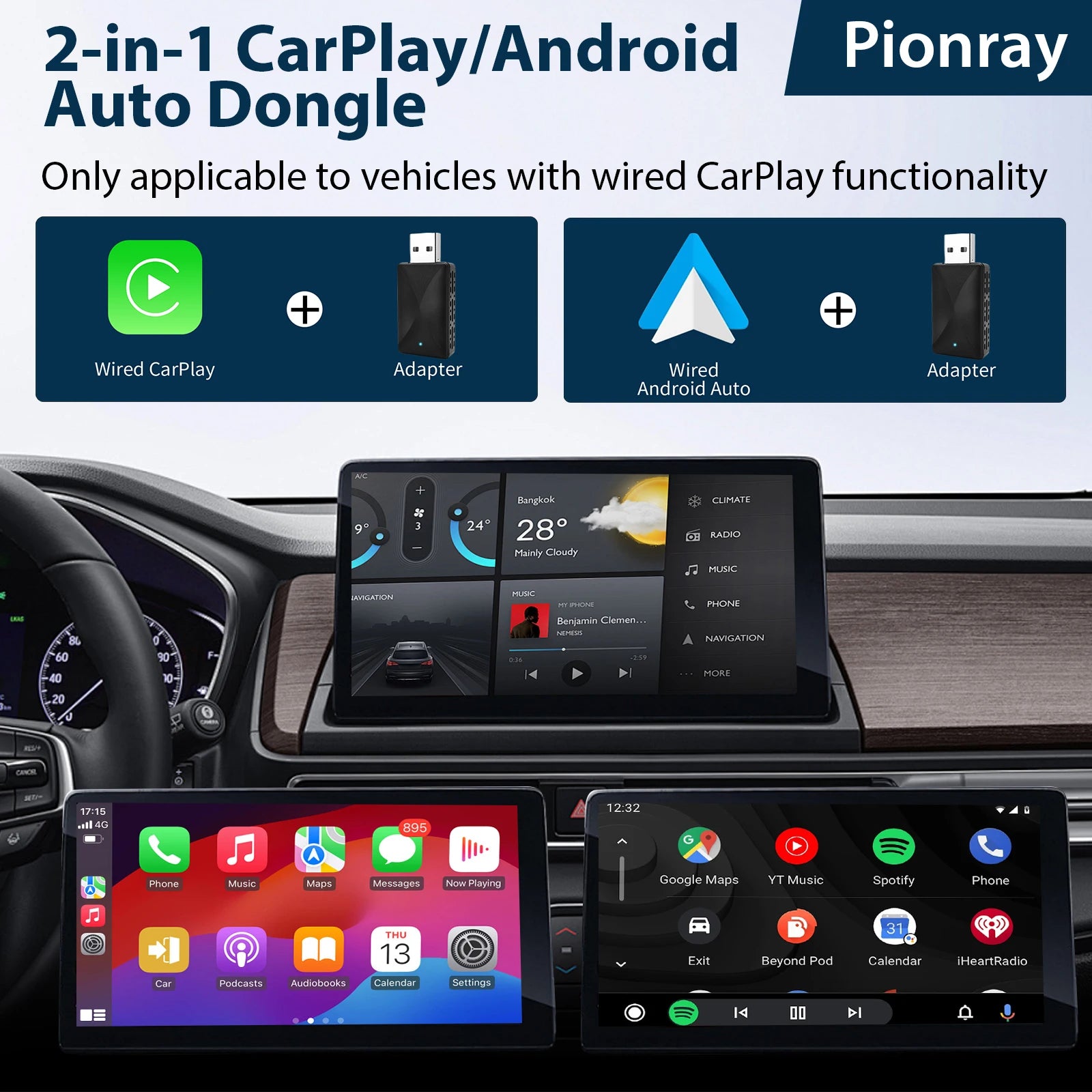2 in 1 Wireless CarPlay Adapter for iPhone & Android Auto, Convert Wired to Wireless Carplay Adapter, Mini 2025 Upgrade
