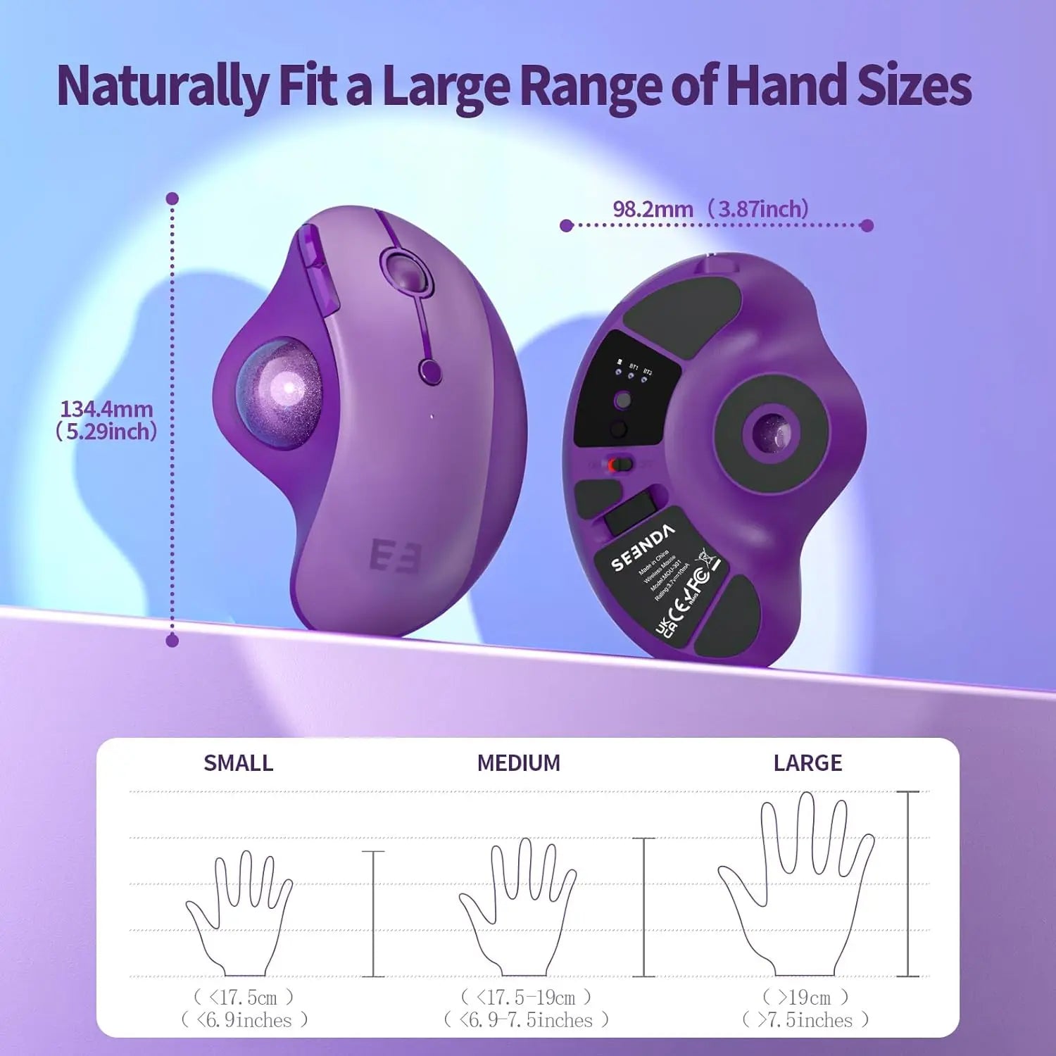 Seenda Bluetooth Wireless Trackball Mouse Ergonomic Rollerball Mice Rechargeable Multi Devices Mouse for Mac Android Windows