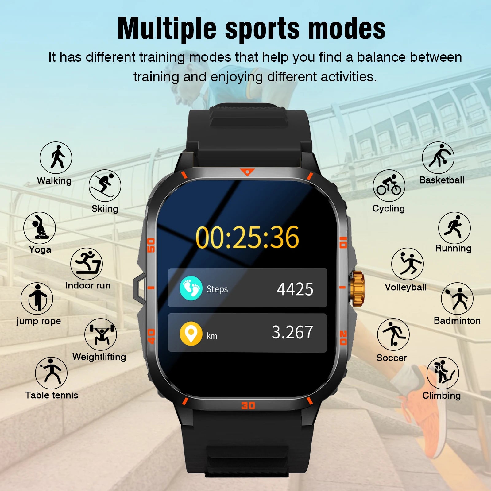 Men's Smart Watch with Wireless Calling, Dual Straps (Stainless Steel+Silicone), Step Counter Flashlight & Message Reminder
