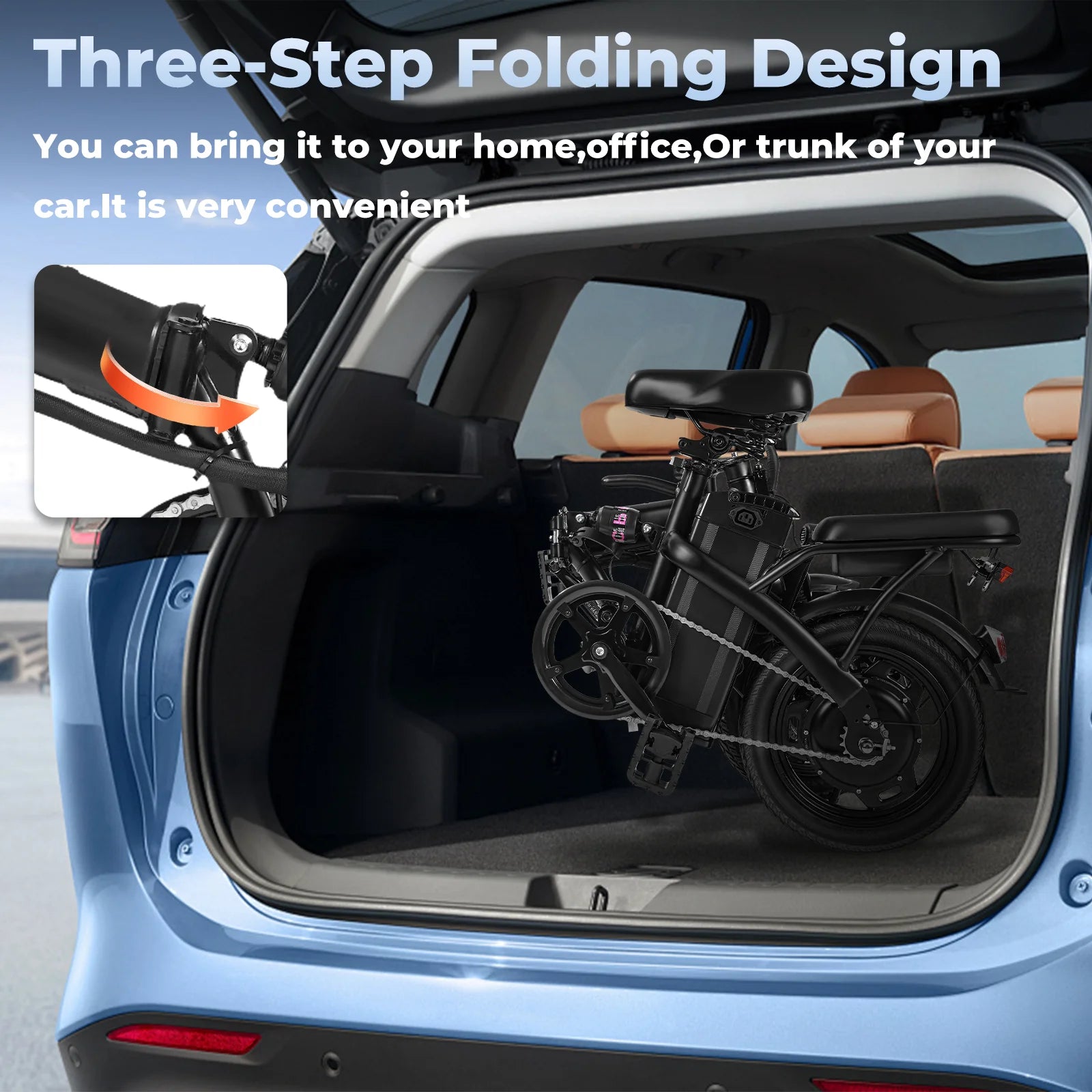 500W Dual Disc Brake Foldable Electric Bicycle 14 Inch 48V10.4Ah Battery 22 Miles Range 20MPH Max Speed with Seat And Basket 1Year Warranty