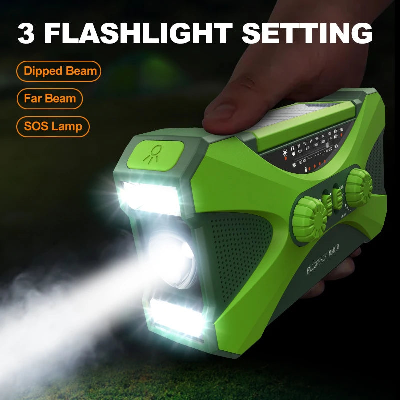 12000mAh Hand Crank Solar Power Radio Portable AM/FM/NOAA Weather Radio with LED Flashlight Power Bank Outdoor Emergency Radio