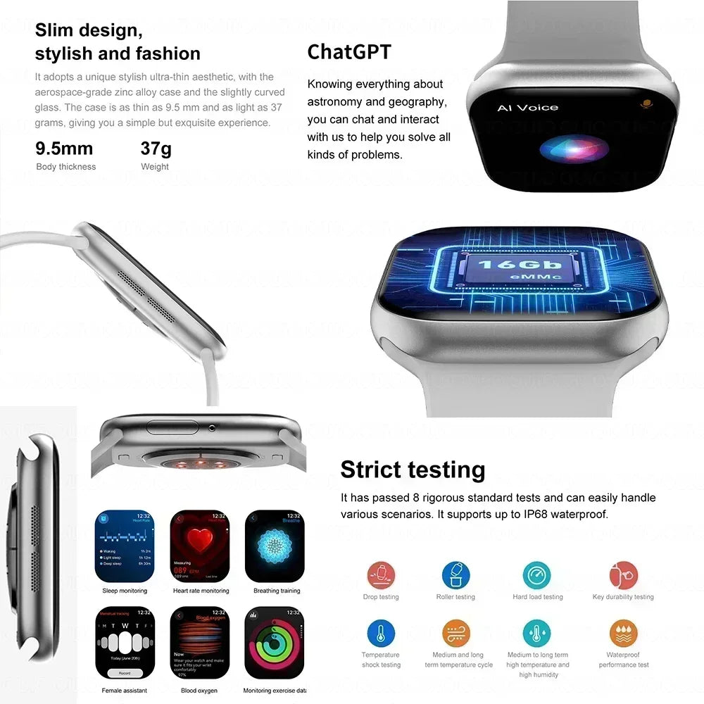 Smart Watch 4G Music Video Bluetooth Call Waterproof for Android iOS with TWS Earphones 1.96' AMOLED HD Touch Screen