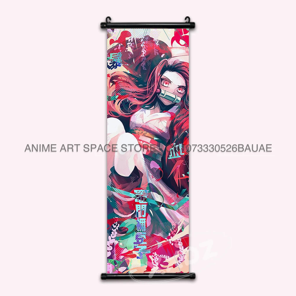 Demon Slayer Hanging Painting Anime Poster Wall Art Gift Kamado Tanjirou Canvas Scroll Picture Print Home Decor Kawaii Kids Room