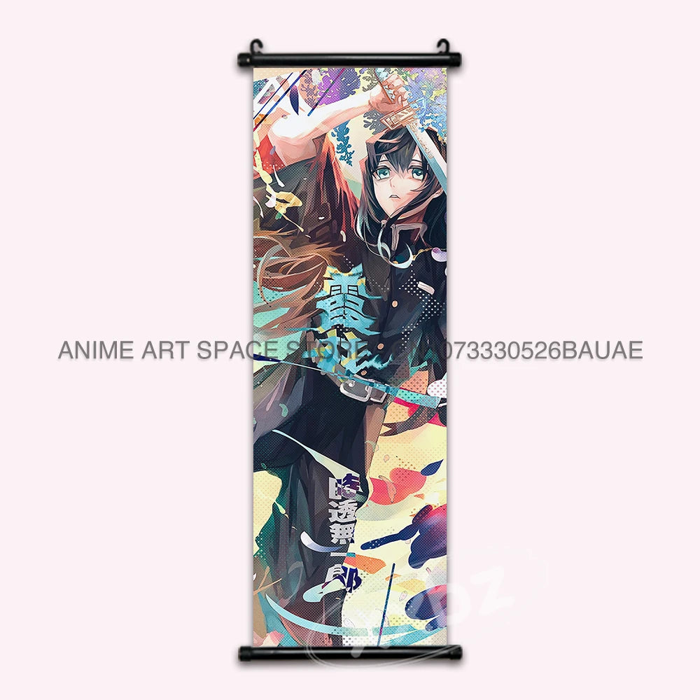 Demon Slayer Hanging Painting Anime Poster Wall Art Gift Kamado Tanjirou Canvas Scroll Picture Print Home Decor Kawaii Kids Room