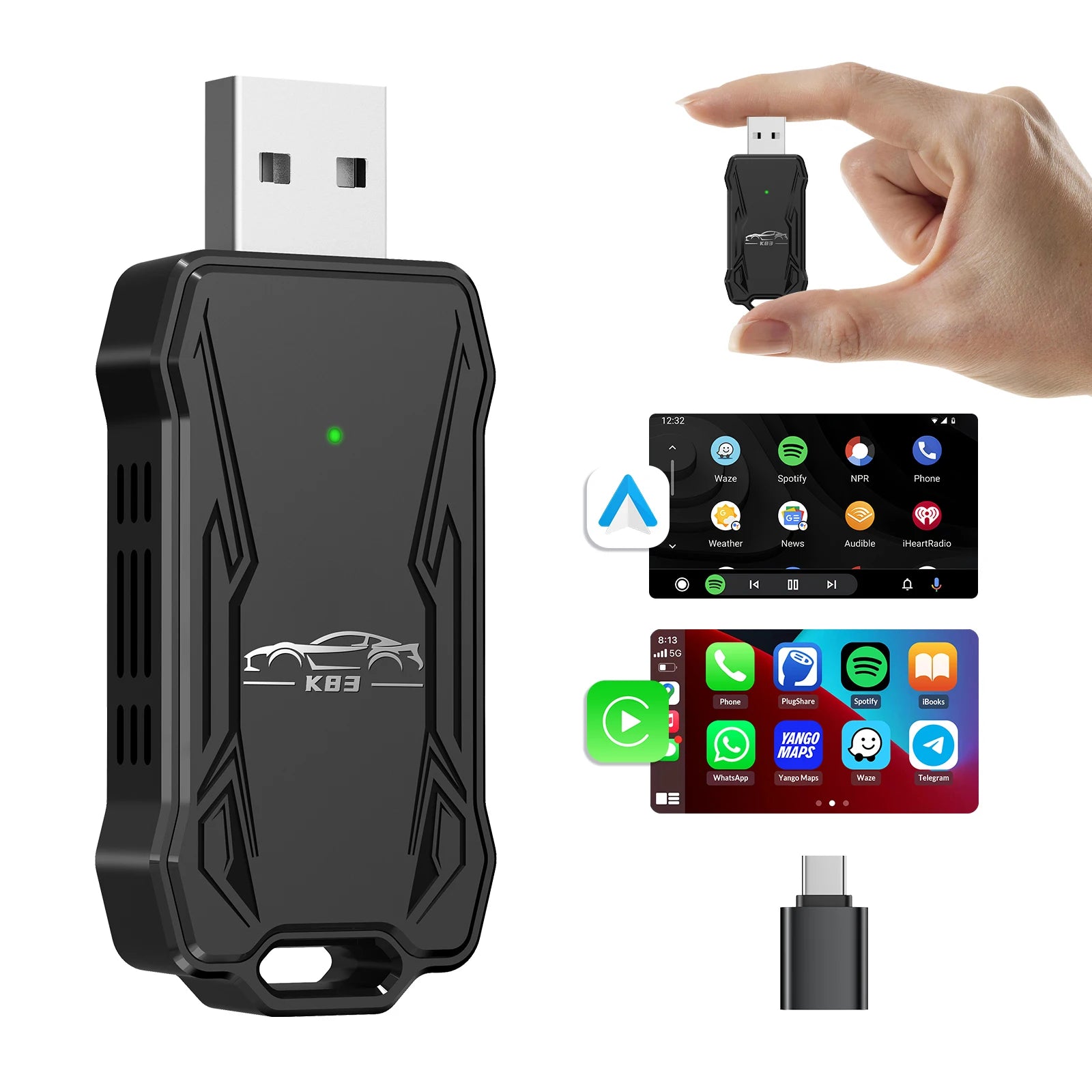 Wireless Mini CarPlay Adapter Wired to Wireless CarPlay Dongle Plug and Play CarPlay Wireless Adapter for Android iOS Cars from
