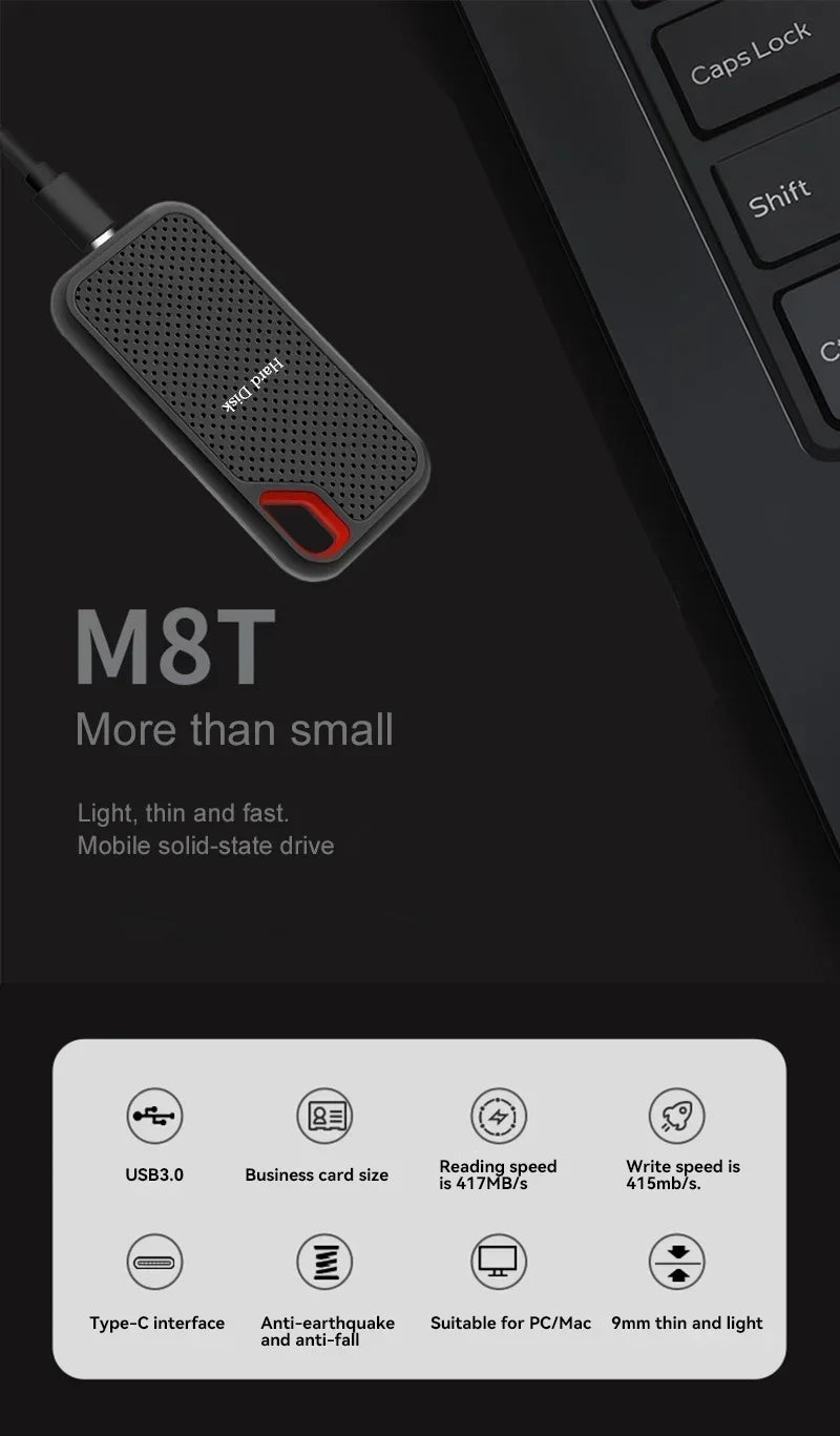 Portable SSD 1TB External Hard Drive 2TB 4TB High-Speed Hard Disk 256TB USB3.1 Type-C Solid State Drive for Laptop/Phone/MAC/PC