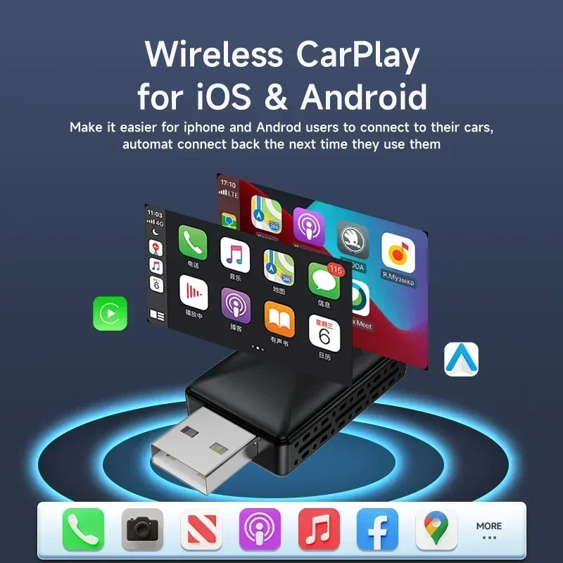 Wired To Wireless Carplay Android Auto 2in1 Wireless Adapter Carplay Wireless Adapter  for OEM Car Stereo with USB Plug and Play