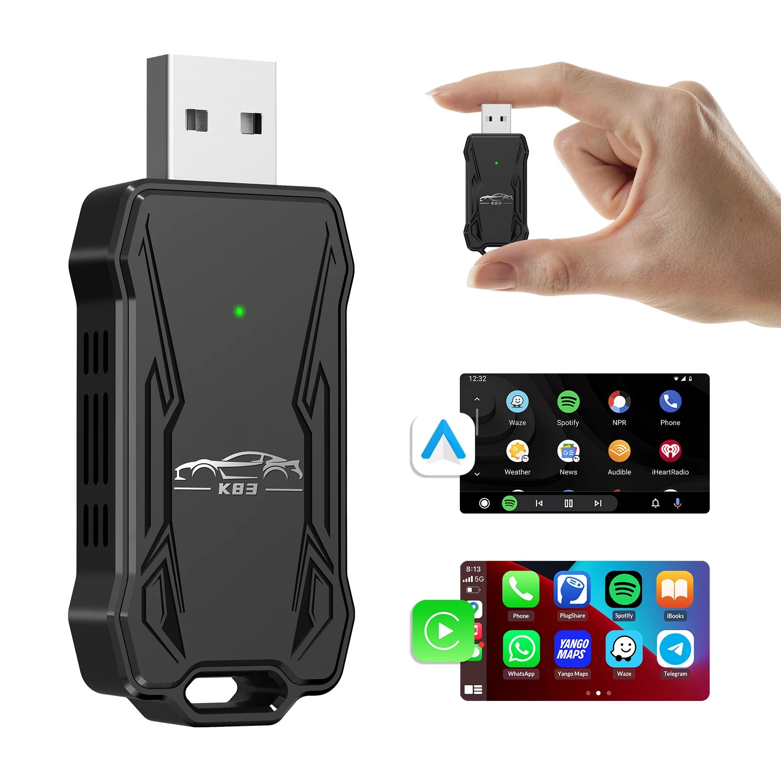 Wireless Mini CarPlay Adapter Wired to Wireless CarPlay Dongle Plug and Play CarPlay Wireless Adapter for Android iOS Cars from