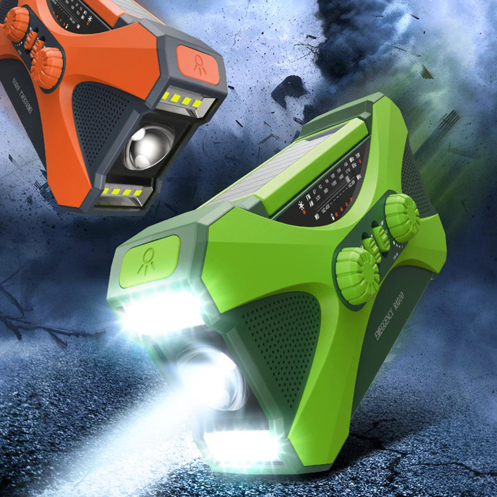 12000mAh Hand Crank Solar Power Radio Portable AM/FM/NOAA Weather Radio with LED Flashlight Power Bank Outdoor Emergency Radio