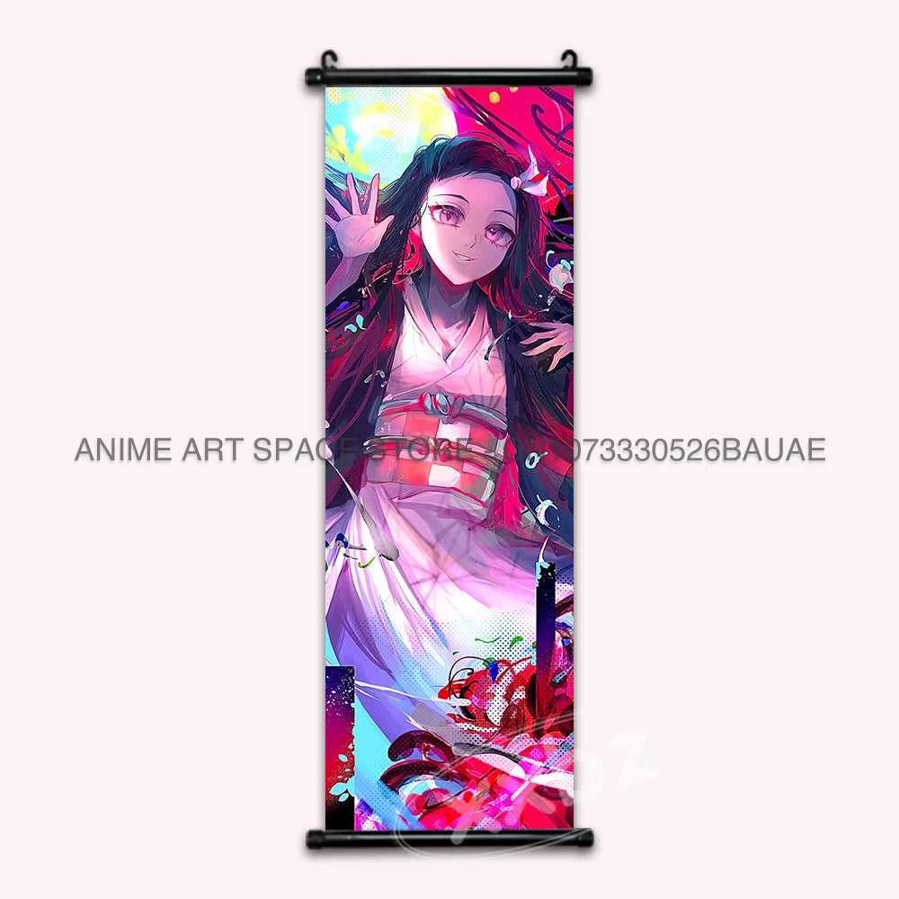 Demon Slayer Hanging Painting Anime Poster Wall Art Gift Kamado Tanjirou Canvas Scroll Picture Print Home Decor Kawaii Kids Room