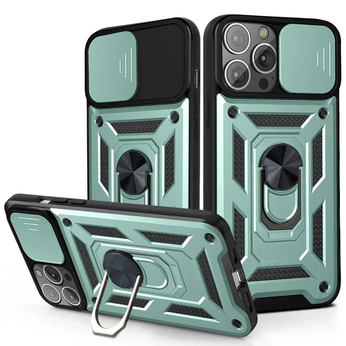 Shockproof Armor Case for iPhone pro Max plus with Slide Camera Lens Protection Matte Anti-Glare Non-Slip Cover for Models 11 to 16
