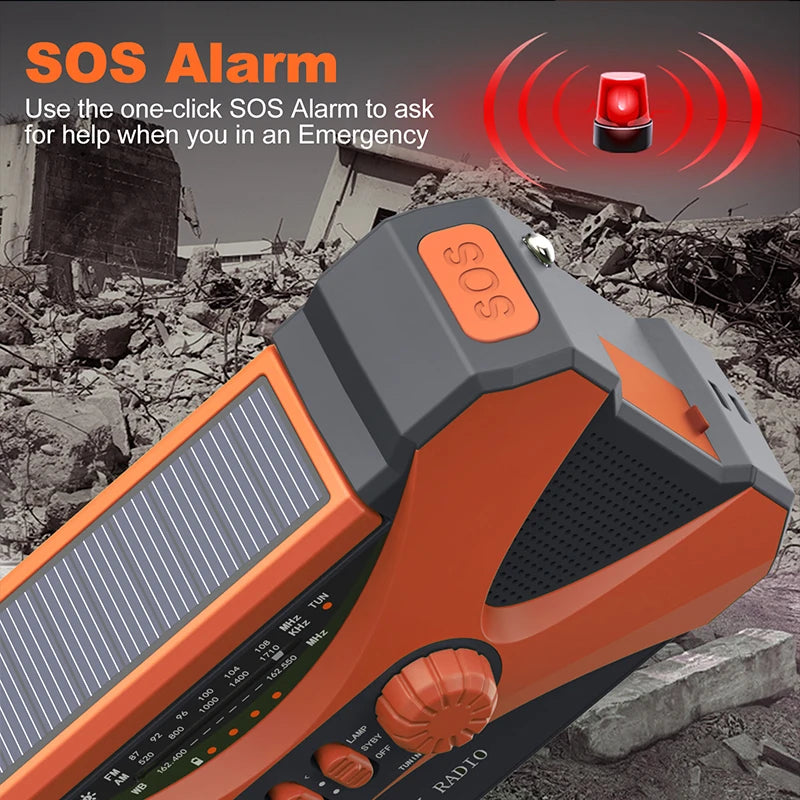12000mAh Hand Crank Solar Power Radio Portable AM/FM/NOAA Weather Radio with LED Flashlight Power Bank Outdoor Emergency Radio