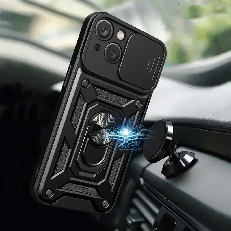Shockproof Armor Case for iPhone pro Max plus with Slide Camera Lens Protection Matte Anti-Glare Non-Slip Cover for Models 11 to 16