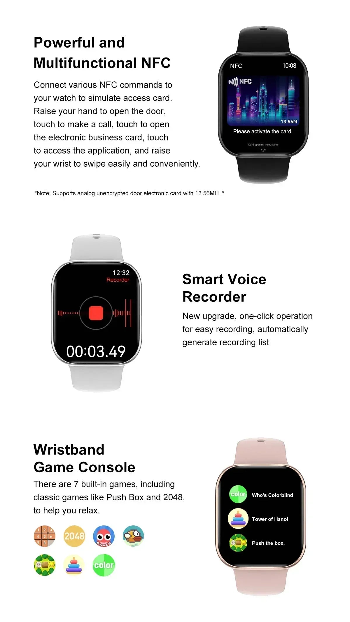 32GB Memory HD AMOLED Smart Watch with NFC Compass Bluetooth Call Waterproof for Men And Women Fitness Tracker with Music Control