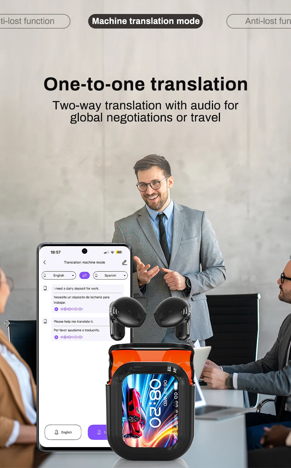 New Bluetooth 6.0 Wireless Headphones Translation Earphones IPX4 Waterproof Rating Long Battery Life