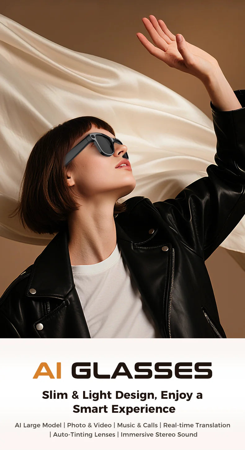 AI Glasses 1080P HD Camera M02 Ultra ChatGPT 3600mAh Charging Case Power Bank 32GB Translation Music Video Sunglasses