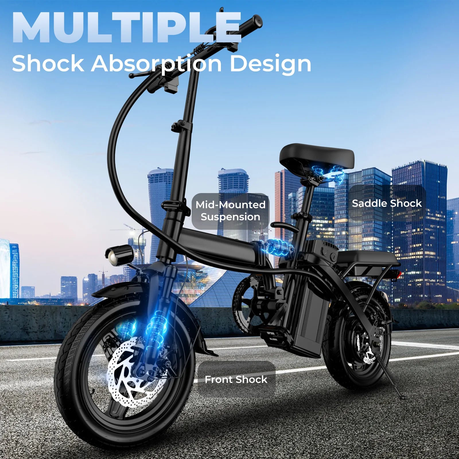 500W Dual Disc Brake Foldable Electric Bicycle 14 Inch 48V10.4Ah Battery 22 Miles Range 20MPH Max Speed with Seat And Basket 1Year Warranty