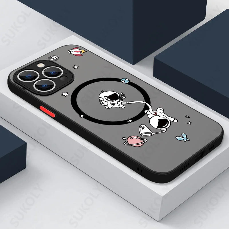 For Magsafe Wireless Charging Astronaut Case For iPhone 16 15 Pro Max Plus 14 Pro 13 12 11 Pro Max 7 8 Soft Edge Phone Cover