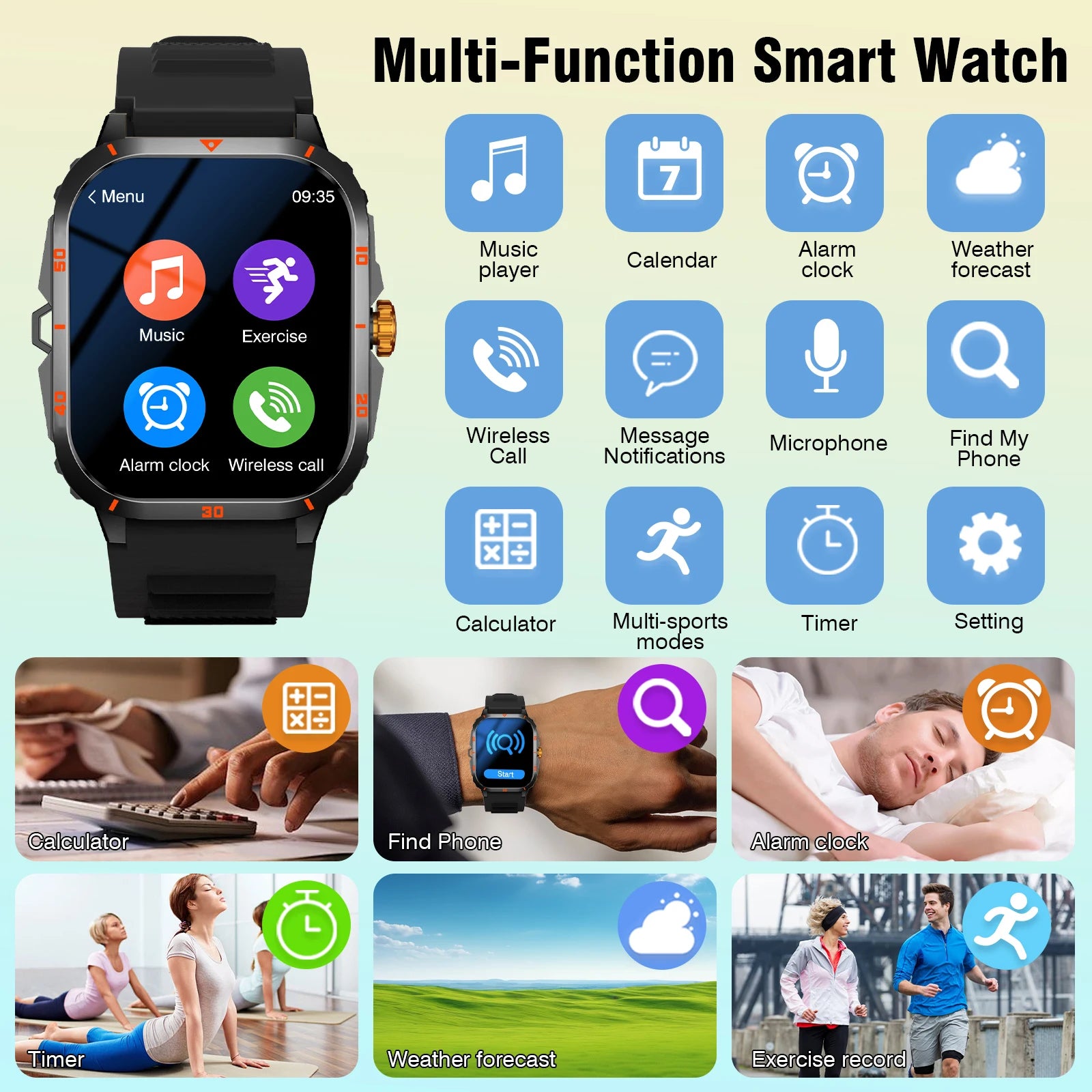 Men's Smart Watch with Wireless Calling, Dual Straps (Stainless Steel+Silicone), Step Counter Flashlight & Message Reminder