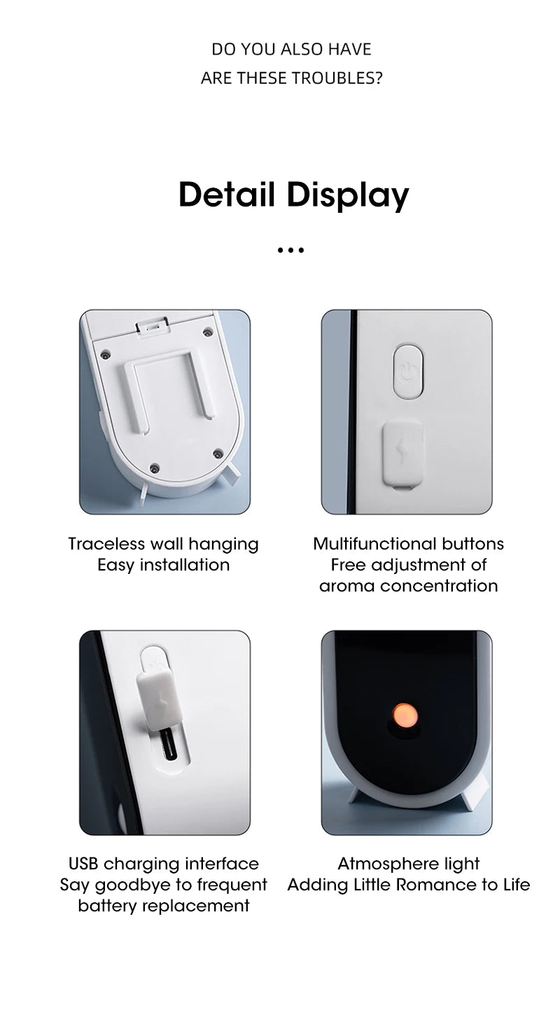 Portable Ultrasonic Diffuser Aromatherapy Machine Desktop Wall USB Smart Air Purifier Car Air Freshener Home Bathroom