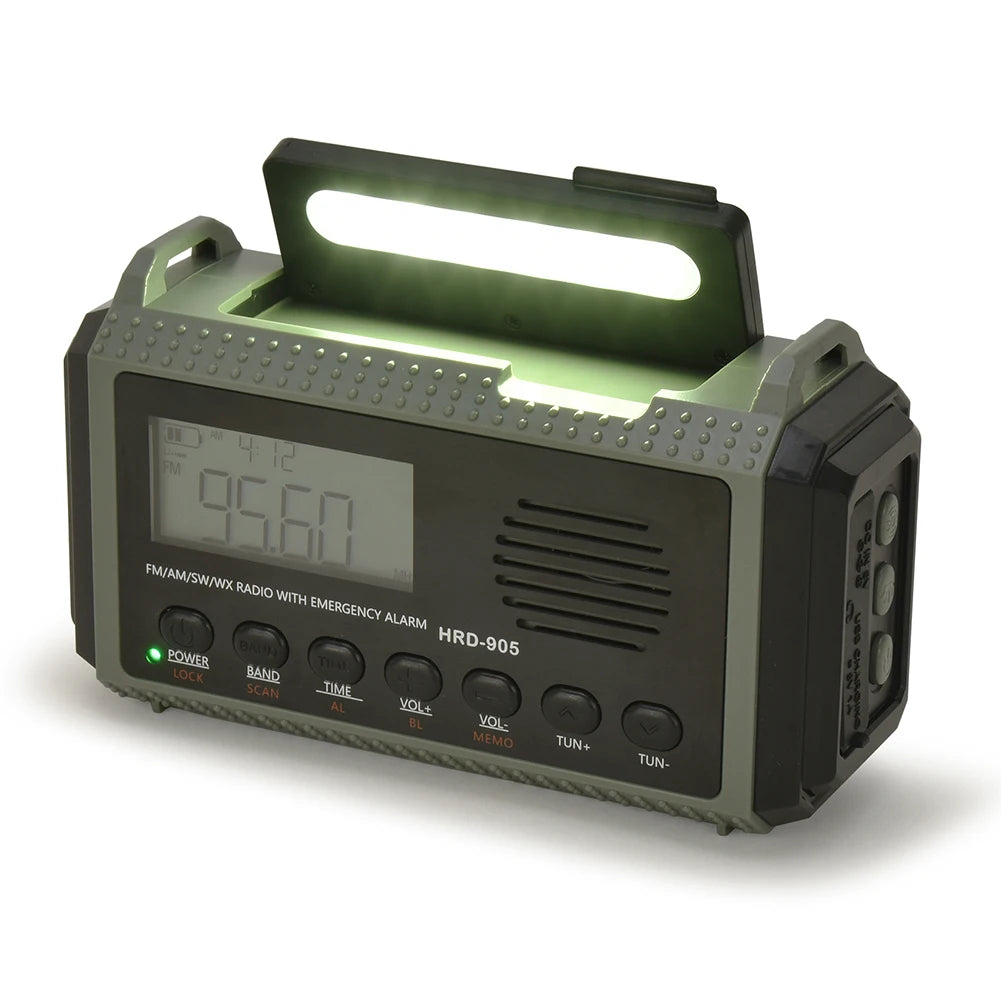 12000mAh Hand Crank Solar Power Radio Portable AM/FM/NOAA Weather Radio with LED Flashlight Power Bank Outdoor Emergency Radio