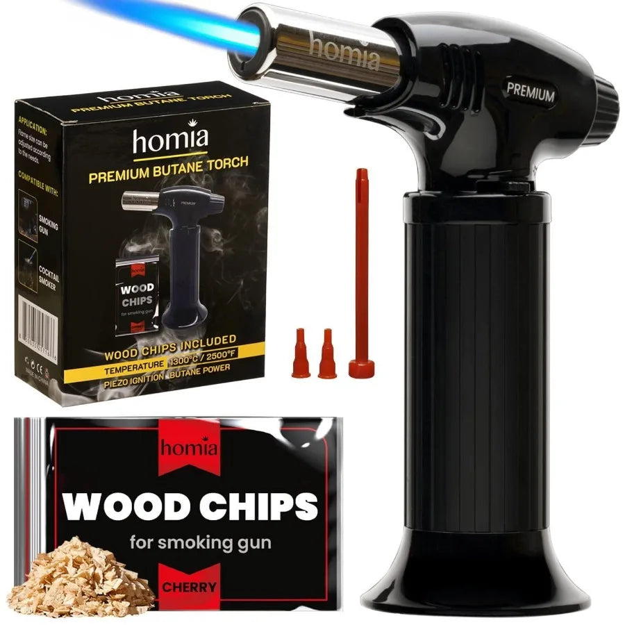 Butane Torch Refillable Kitchen Torch Lighter Adjustable Flame for Smokers Smoking Guns with Wood Chips bag included Fit All Bu