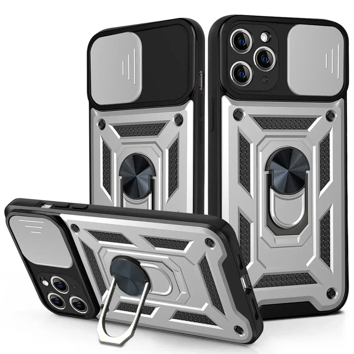 Shockproof Armor Case for iPhone pro Max plus with Slide Camera Lens Protection Matte Anti-Glare Non-Slip Cover for Models 11 to 16