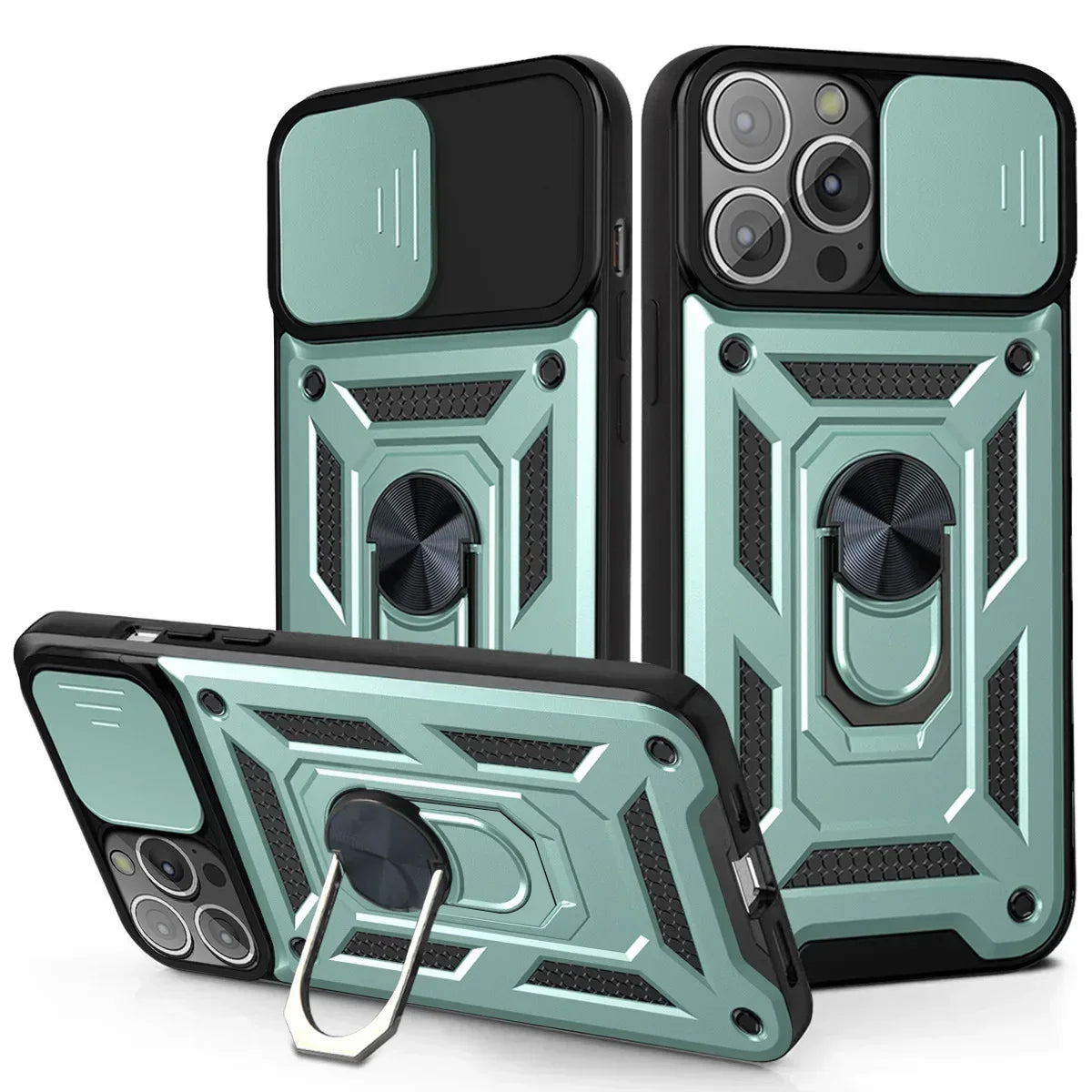 Shockproof Armor Case for iPhone pro Max plus with Slide Camera Lens Protection Matte Anti-Glare Non-Slip Cover for Models 11 to 16