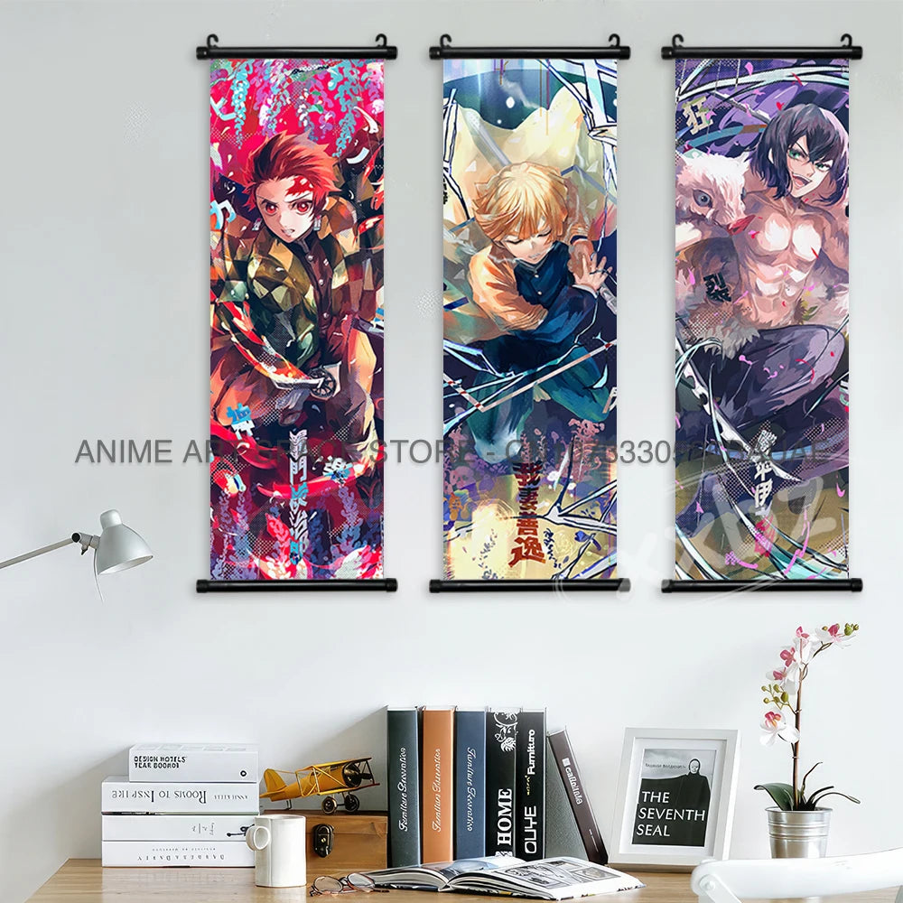 Demon Slayer Hanging Painting Anime Poster Wall Art Gift Kamado Tanjirou Canvas Scroll Picture Print Home Decor Kawaii Kids Room