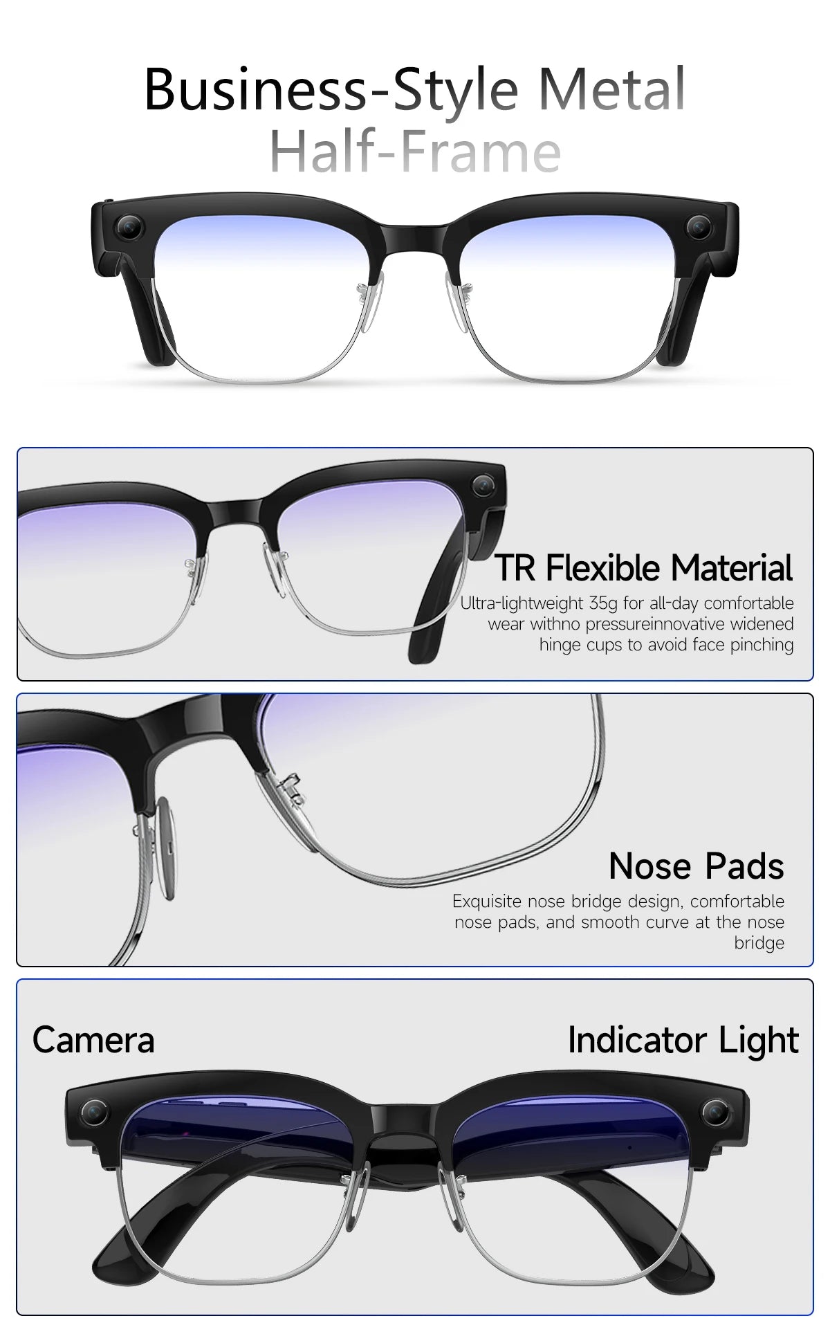 Smart Glasses With Camera Video Recording AI Photo Recognition Bluetooth Call Translation Voice Sunglasses Men