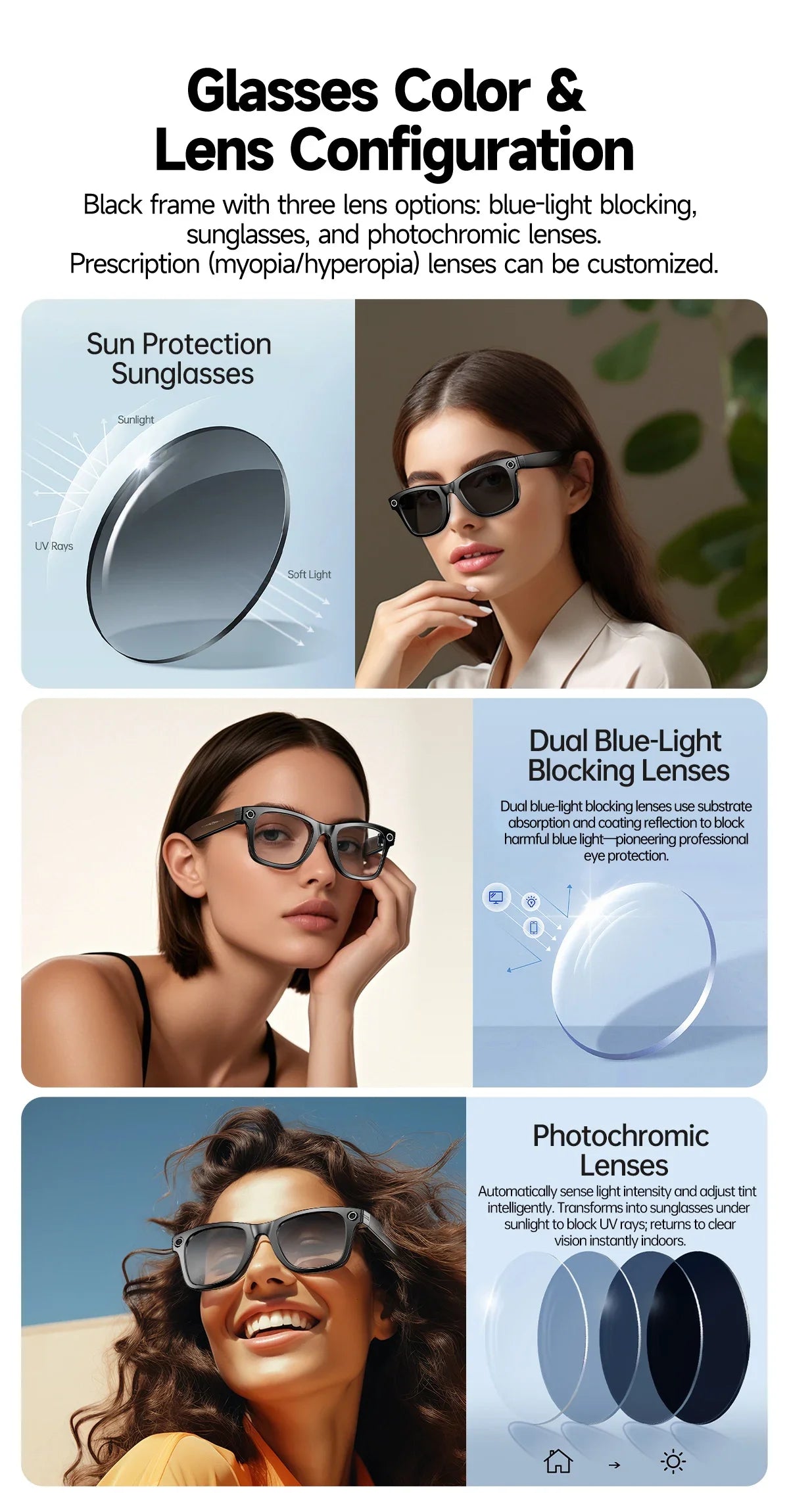 AI for Meta Smart Glasses 8MP Camera Video Recording 100+ Languages Translation Sunglasses Bluetooth Call Music Play