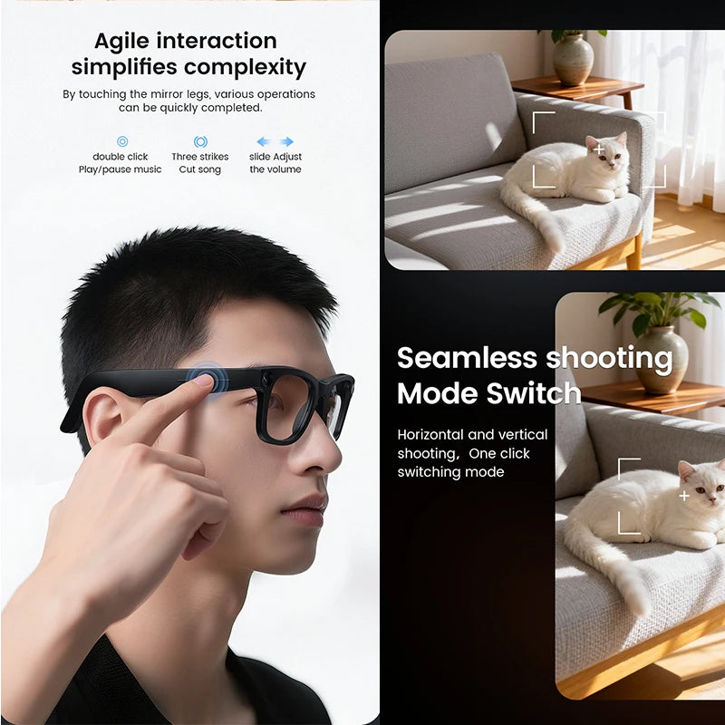 Smart Glasses 800W HD Photo Video AI Record Translation Touch Photochromic Lenses Bluetooth Call Music Multifunction Glasses