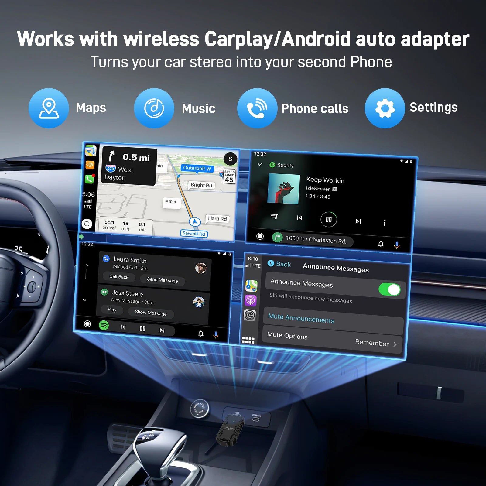 Wireless Mini CarPlay Adapter Wired to Wireless CarPlay Dongle Plug and Play CarPlay Wireless Adapter for Android iOS Cars from