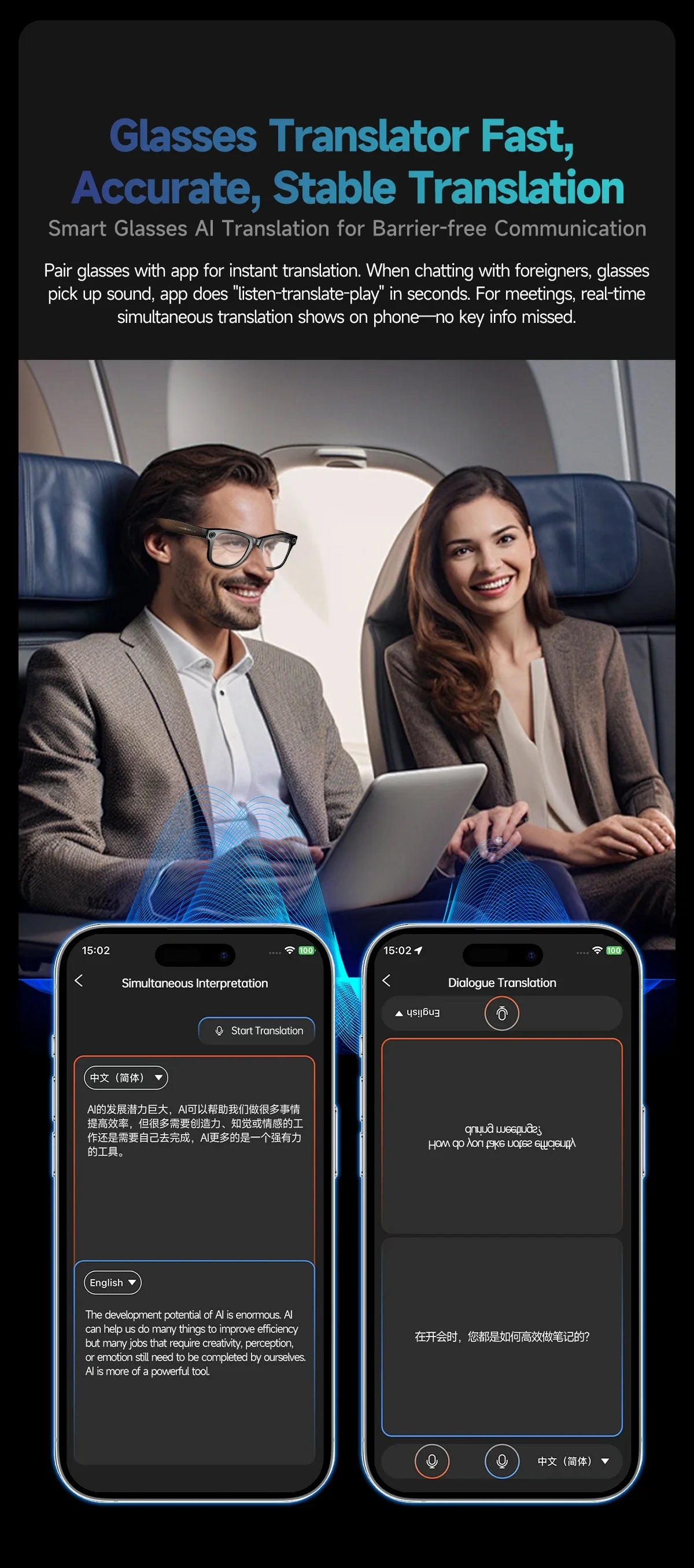AI for Meta Smart Glasses 8MP Camera Video Recording 100+ Languages Translation Sunglasses Bluetooth Call Music Play