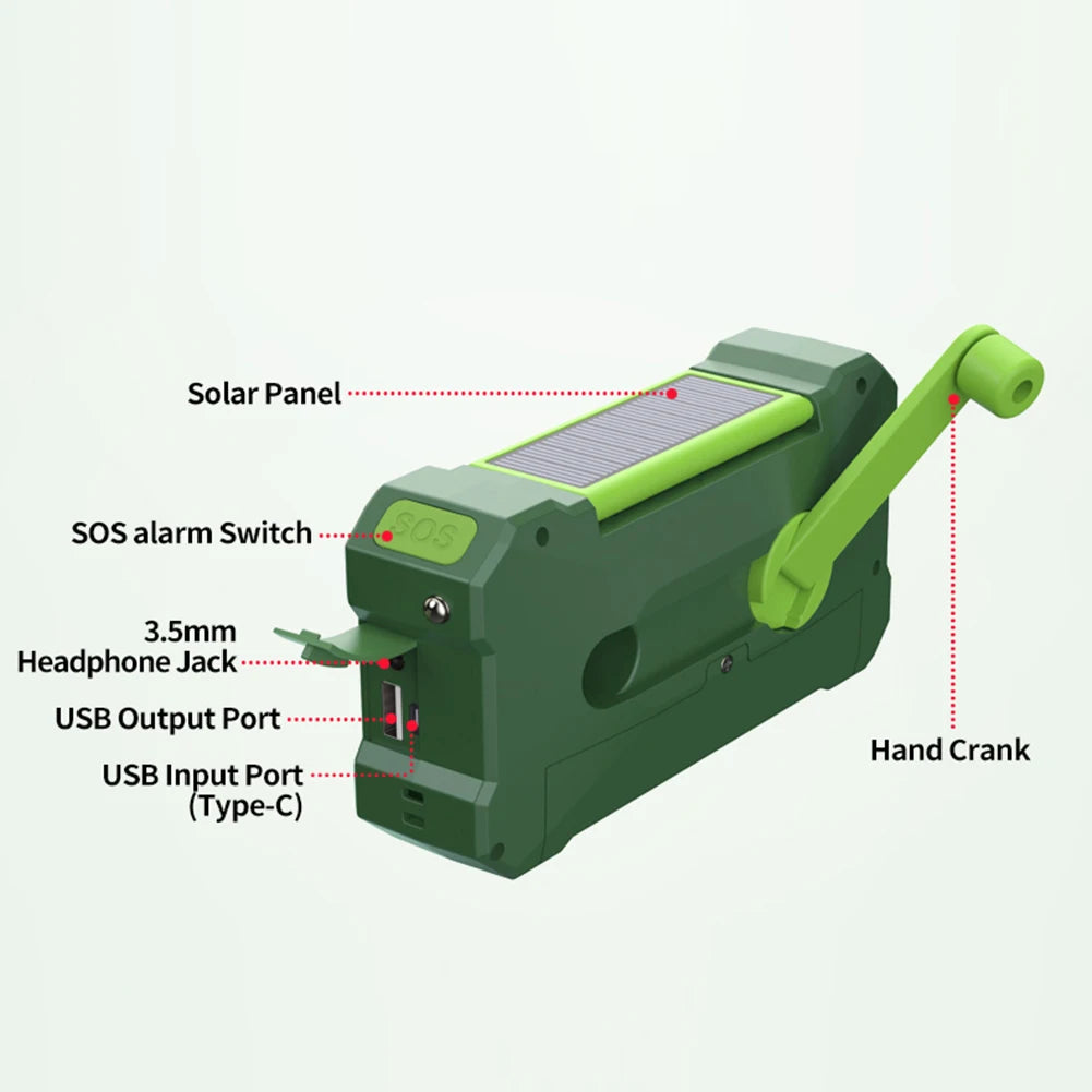 12000mAh Hand Crank Solar Power Radio Portable AM/FM/NOAA Weather Radio with LED Flashlight Power Bank Outdoor Emergency Radio