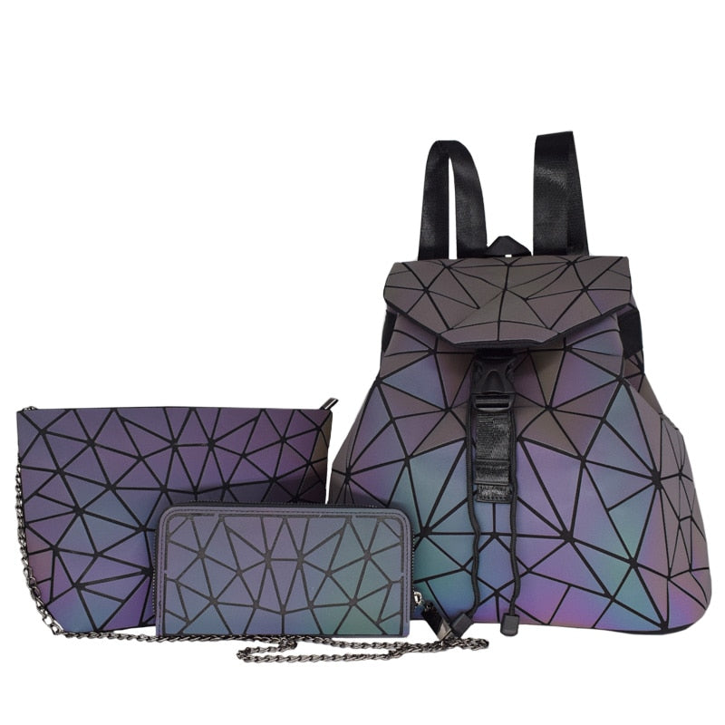 Fashion Women Luminous Backpacks Female Shoulder Bag Girl Daily Backpack Geometry School Folding Bag Travel School Bags Hologram