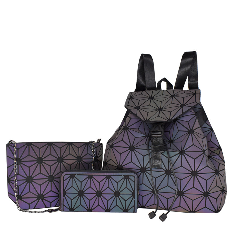 Fashion Women Luminous Backpacks Female Shoulder Bag Girl Daily Backpack Geometry School Folding Bag Travel School Bags Hologram