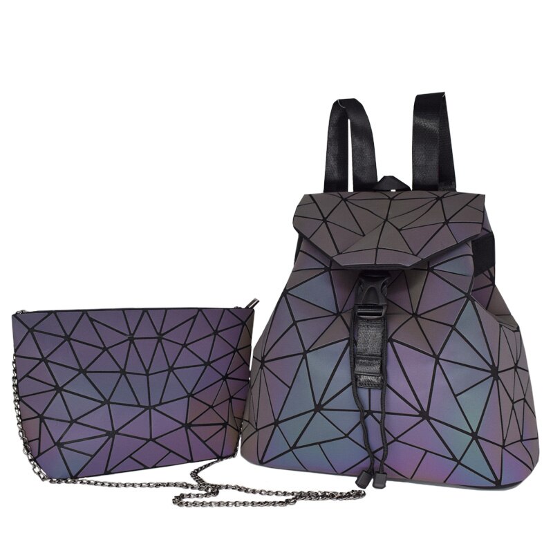 Fashion Women Luminous Backpacks Female Shoulder Bag Girl Daily Backpack Geometry School Folding Bag Travel School Bags Hologram