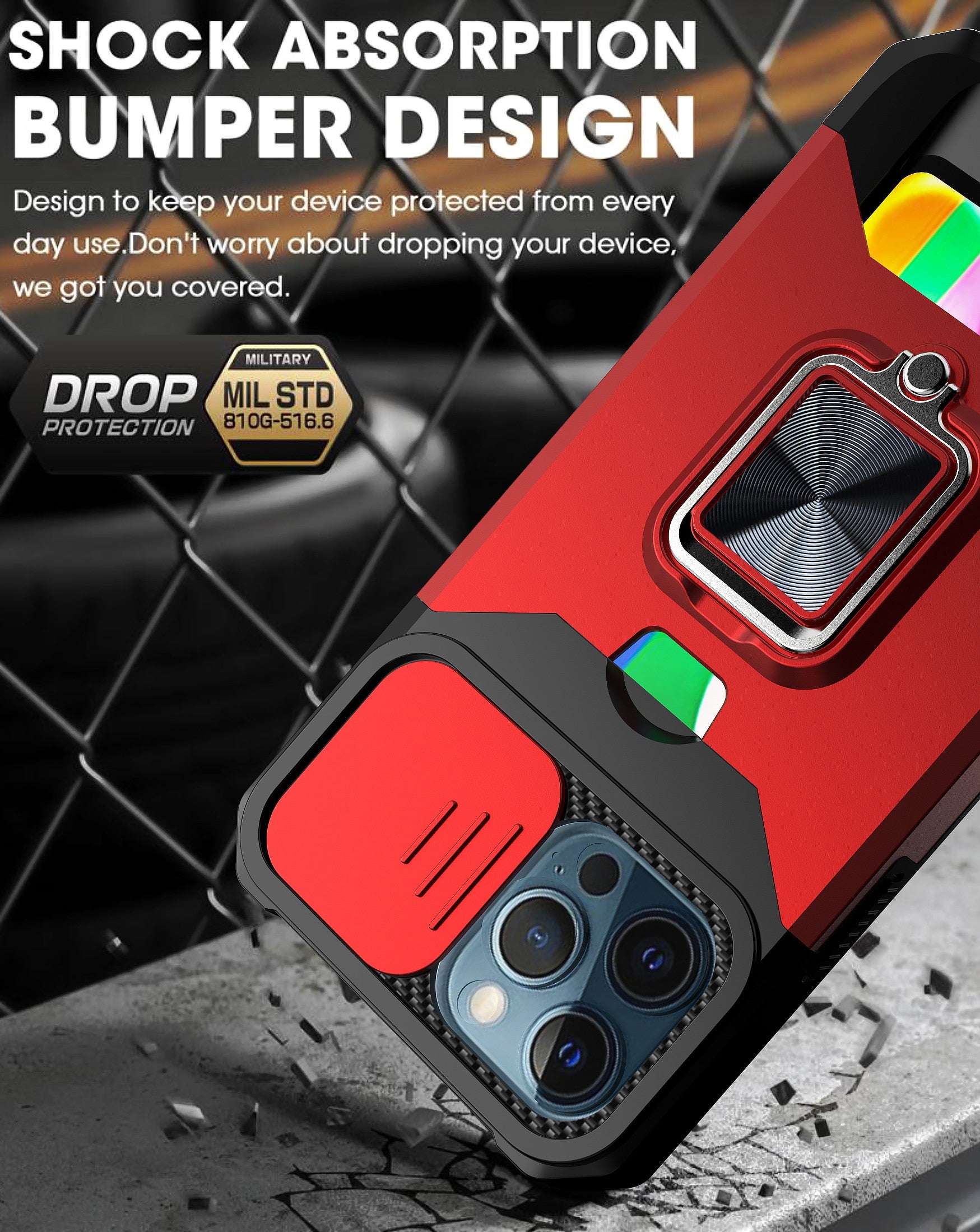 for iPhone 13 12 Pro Max Case, Kickstand with Slide Camera, Built-in 360 Rotate Ring Stand Magnetic Card Slot Credit Cover